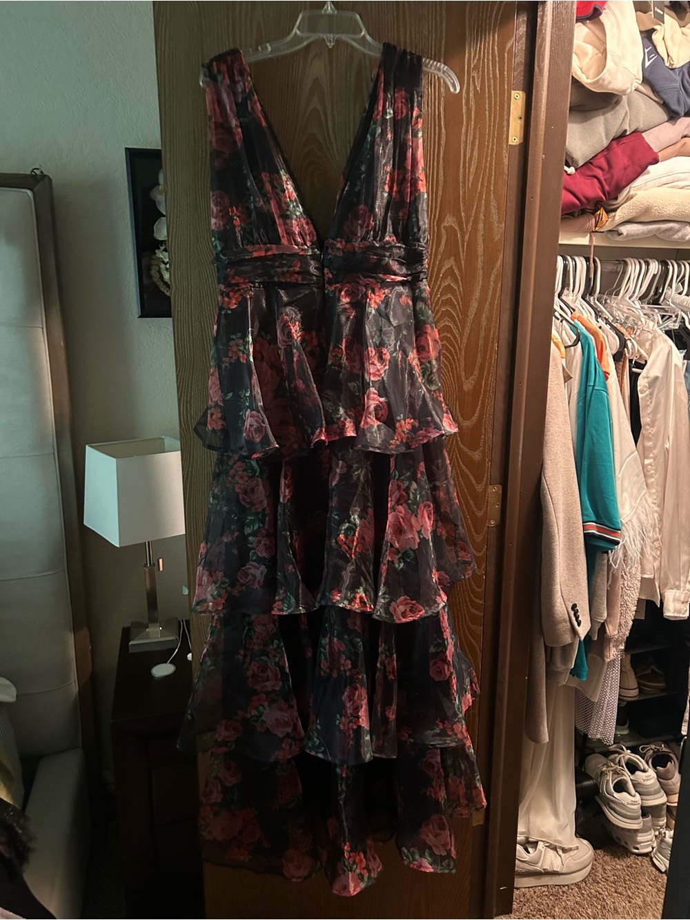 Lulu's Garden Radiance Black Floral Print Organza Tiered Maxi Dress - Picture 8 of 9